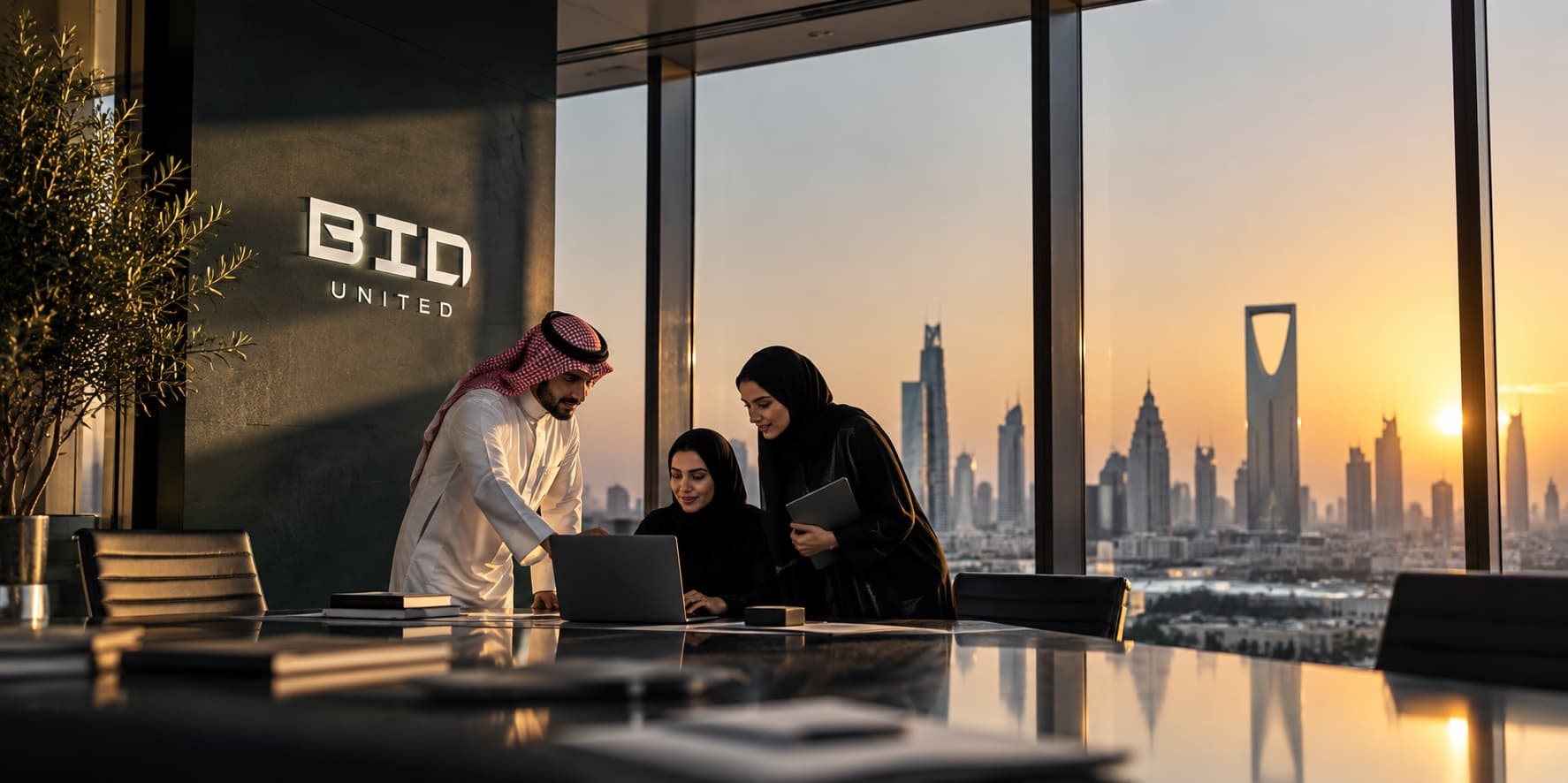 BID United team collaborating in a modern office